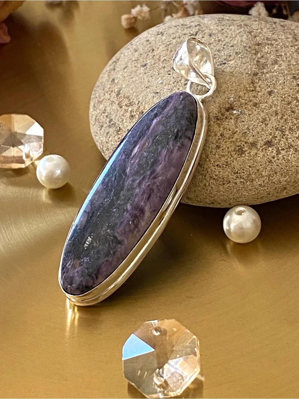 Natural Russian Charoite Hand Crafted Pendant